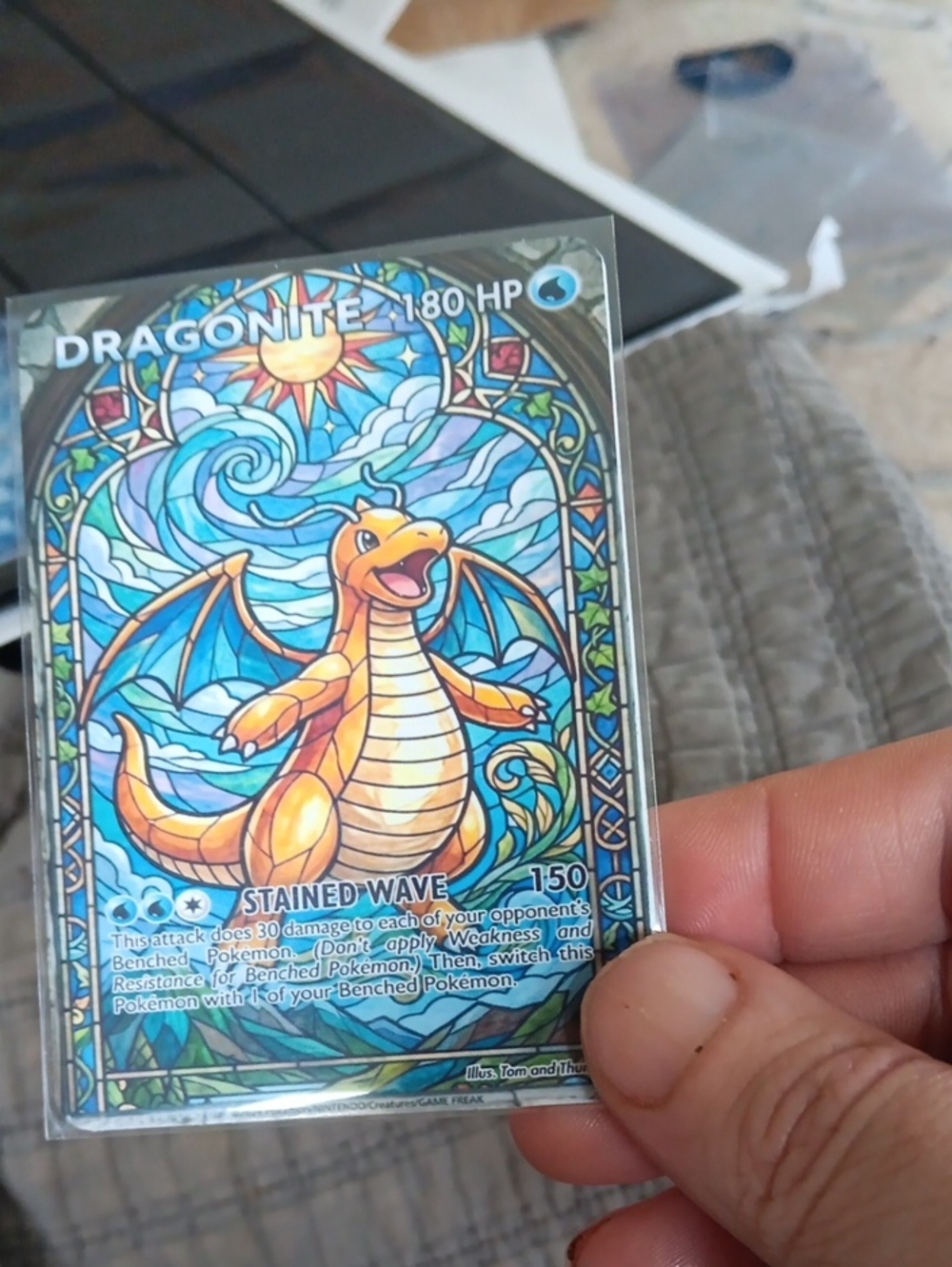 Pokemon Dragonite Stained Wave Card - Blue & Orange